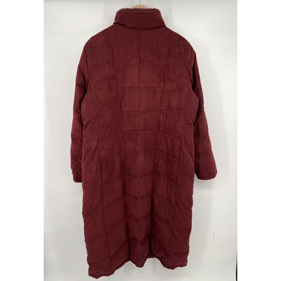 Vintage LL Bean Down Filled Quilted Burgundy Red Coat Size XL Faux Fur Long - Picture 5 of 7